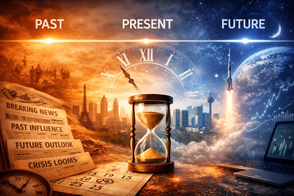 Illustration of temporal framing across past, present, and future